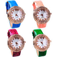 Women Wrist Watch, Zinc Alloy, with Cowhide & Glass, rose gold color plated, with rhinestone cadmium free, 40mm, 18mm Approx 9 Inch 