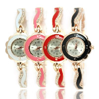 Reloj de Pulsera de mujeres, aleación de zinc, con Vidrio, movimiento chino, Flor, chapado en color rosa dorada, para mujer & impermeable & esmalte & con diamantes de imitación, más colores para la opción, 30x10mm,8mm, longitud:aproximado 9.1 Inch, Vendido por UD