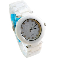 Bracelets de montre pour femmes, porcelaine, avec verre, Placage de couleur platine, avec strass, 38mm, 20mm Environ 9 pouce, Vendu par PC