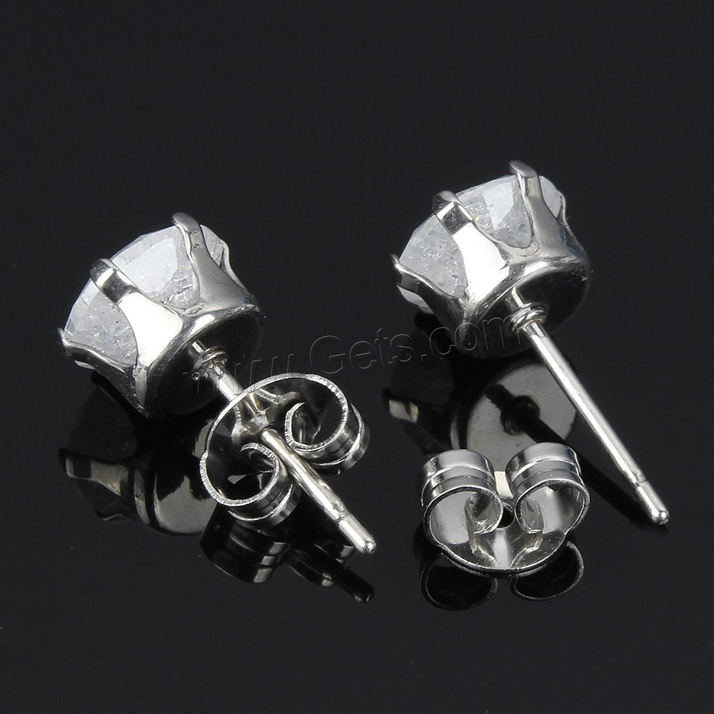 Cubic Zircon (CZ) Stud Earring, Stainless Steel, different size for choice & with cubic zirconia & faceted & crackle, clear, 10Pairs/Lot, Sold By Lot