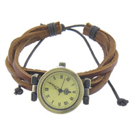 Pulsera Reloj de Moda, aleación de zinc, con Cordón de algodón encerado & Cuero de vaca & Vidrio, chapado, ajustable, 26mm, 3mm, longitud:aproximado 7-10 Inch, Vendido por UD