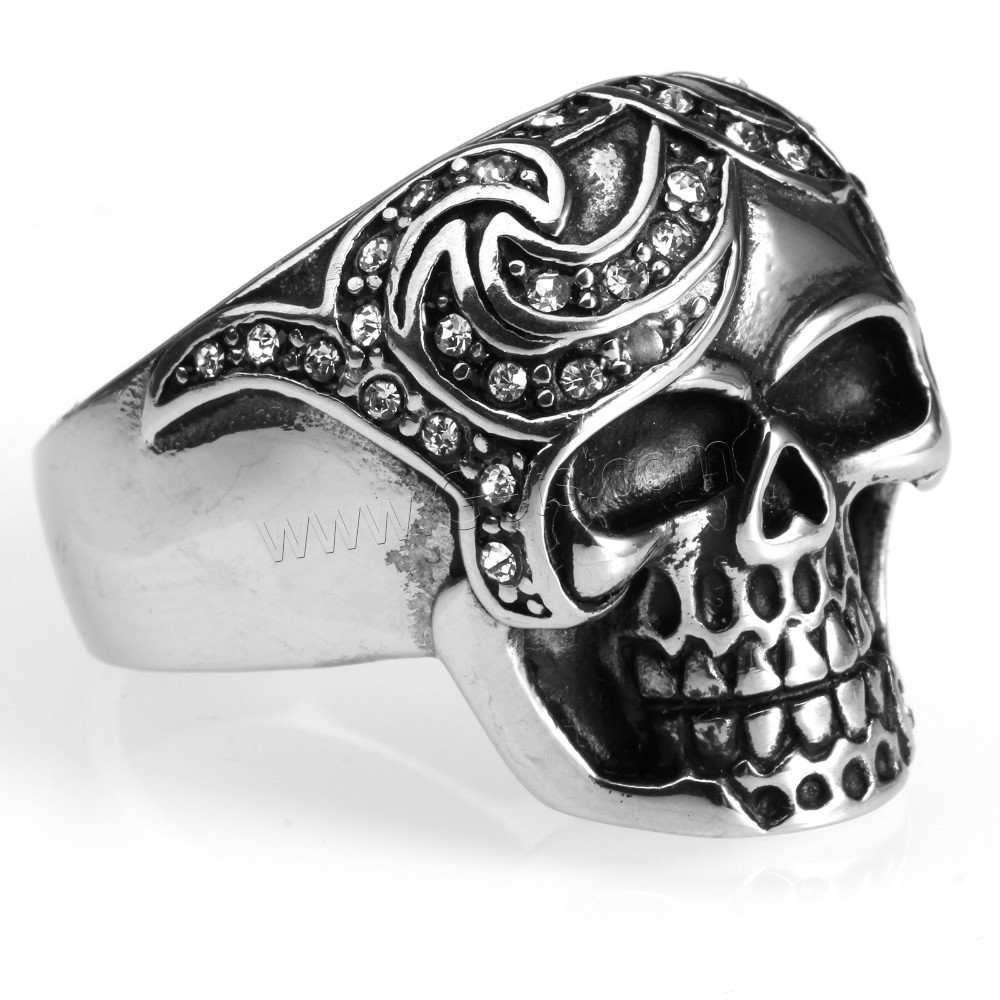 Anillo de dedo de acero inoxidable hombre, Partículas de acero, Calavera, diverso tamaño para la opción & con diamantes de imitación & ennegrezca, Vendido por UD