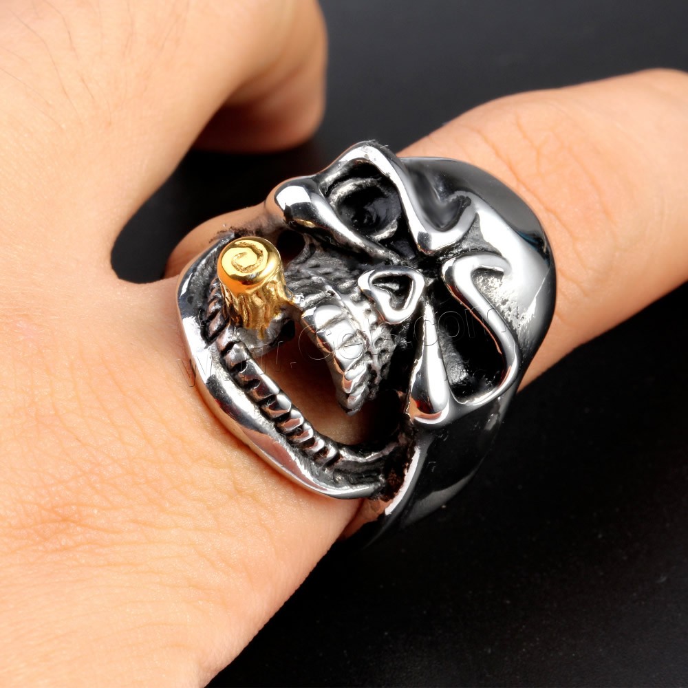 Anillo de dedo de acero inoxidable hombre, Partículas de acero, Calavera, chapado, diverso tamaño para la opción & 2-tono & ennegrezca, Vendido por UD