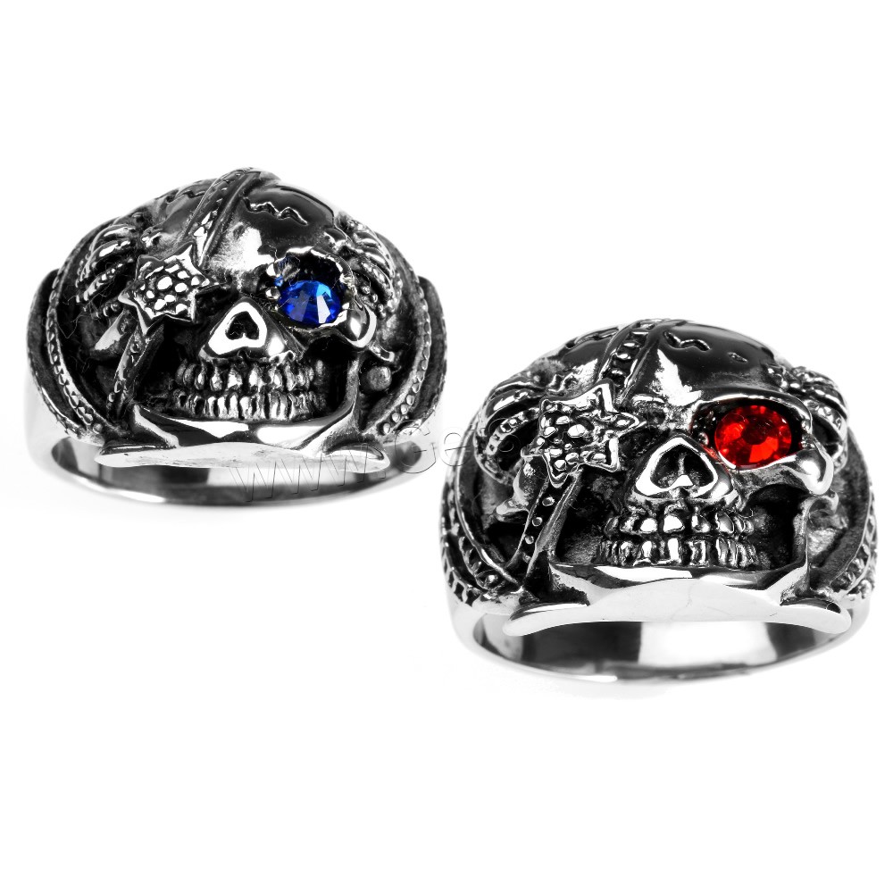 Anillo de dedo de acero inoxidable hombre, Partículas de acero, Calavera, diverso tamaño para la opción & con circonia cúbica & ennegrezca, más colores para la opción, Vendido por UD