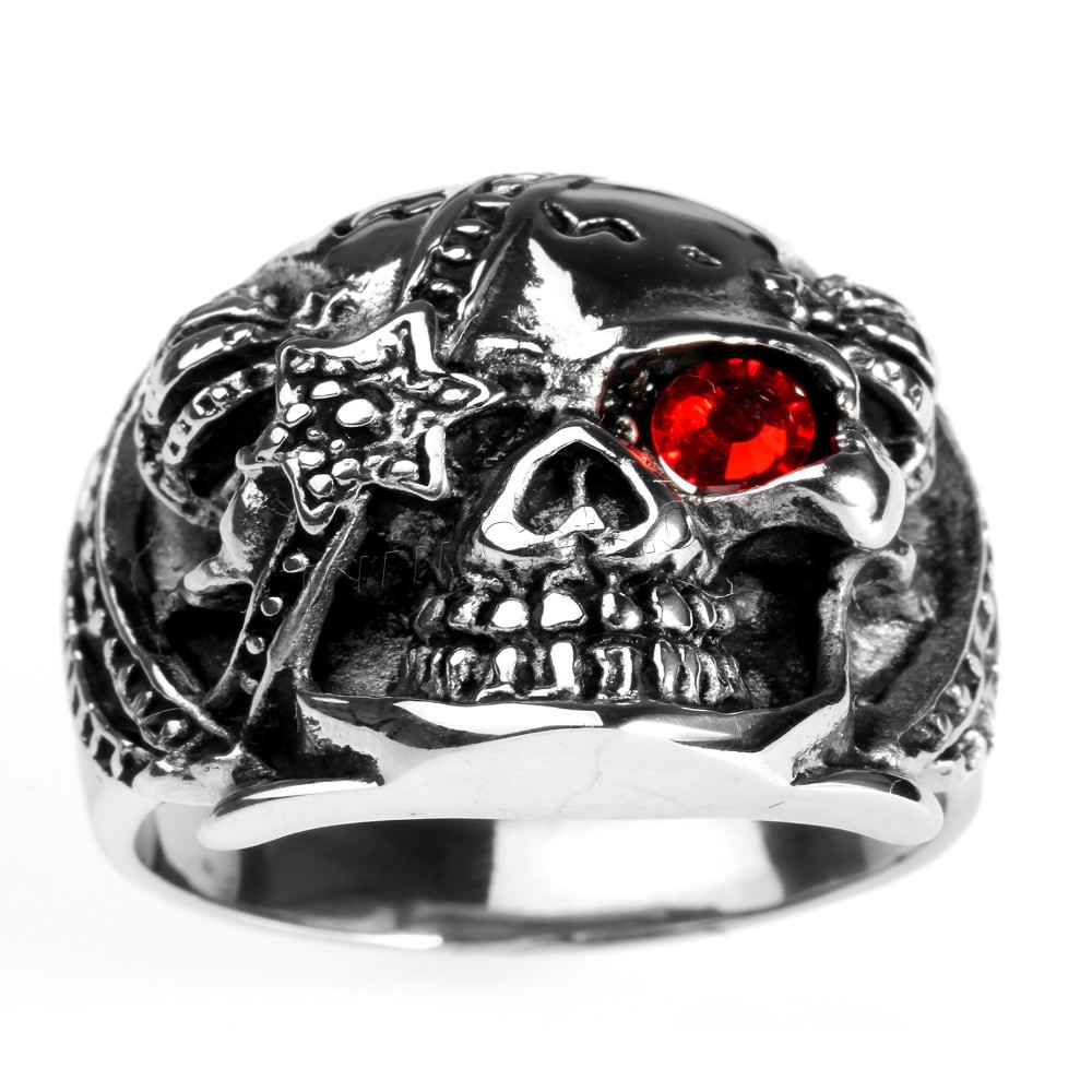 Anillo de dedo de acero inoxidable hombre, Partículas de acero, Calavera, diverso tamaño para la opción & con circonia cúbica & ennegrezca, más colores para la opción, Vendido por UD