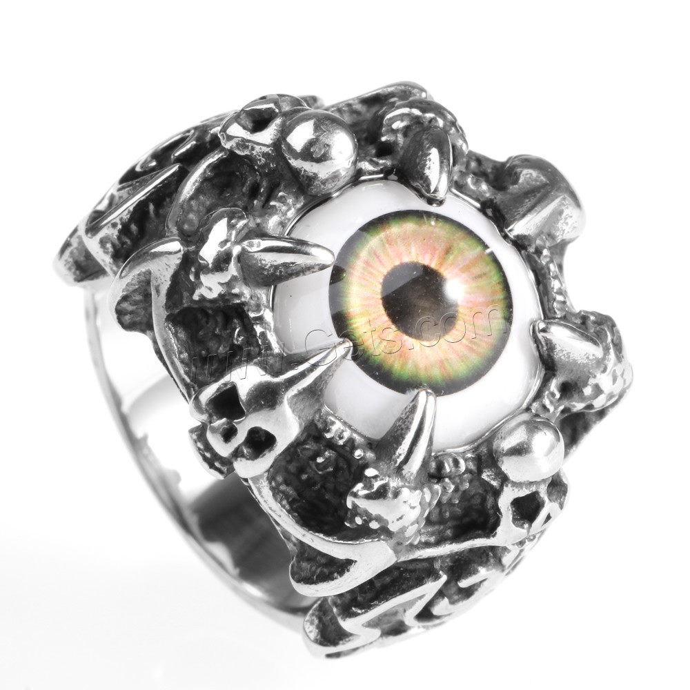 Men Stainless Steel Ring in Bulk, Titanium Steel, with Resin, Claw, pupil eye design & different size for choice & blacken, Sold By PC