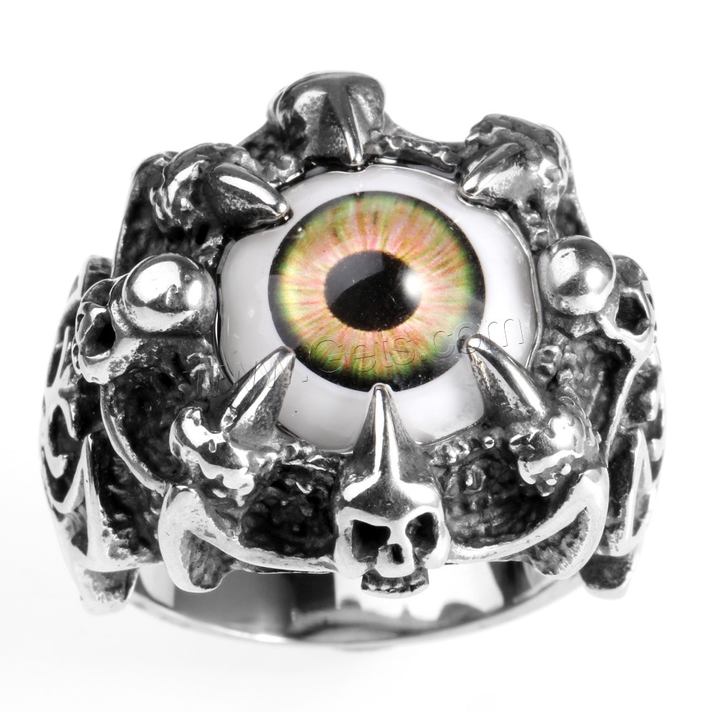 Men Stainless Steel Ring in Bulk, Titanium Steel, with Resin, Claw, pupil eye design & different size for choice & blacken, Sold By PC