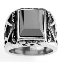 Men Stainless Steel Ring in Bulk, Titanium Steel & with cubic zirconia & faceted & blacken 