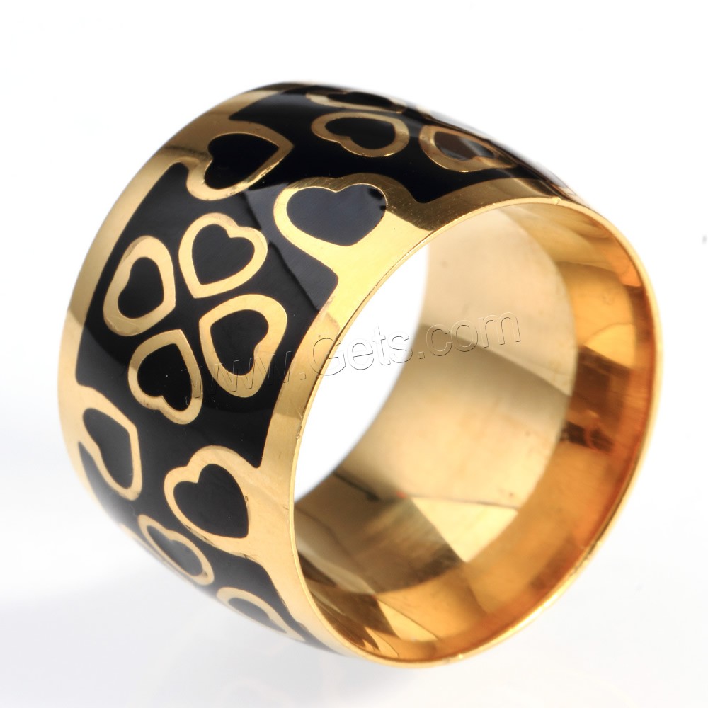 Titanium Steel Finger Ring, gold color plated, different size for choice & enamel, Sold By PC