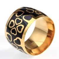 Titanium Steel Finger Ring, gold color plated & enamel 