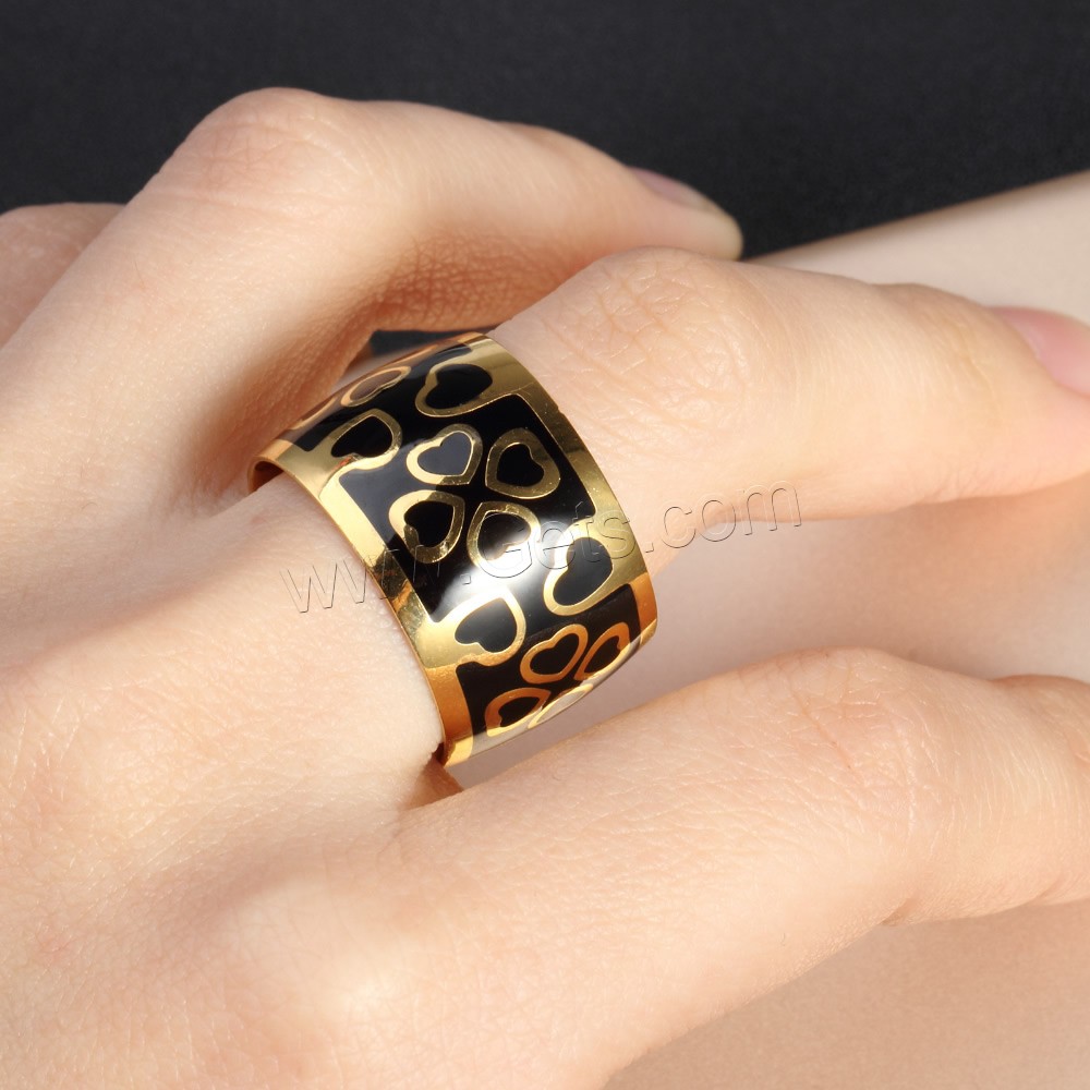 Titanium Steel Finger Ring, gold color plated, different size for choice & enamel, Sold By PC