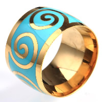 Titanium Steel Finger Ring, gold color plated & enamel 