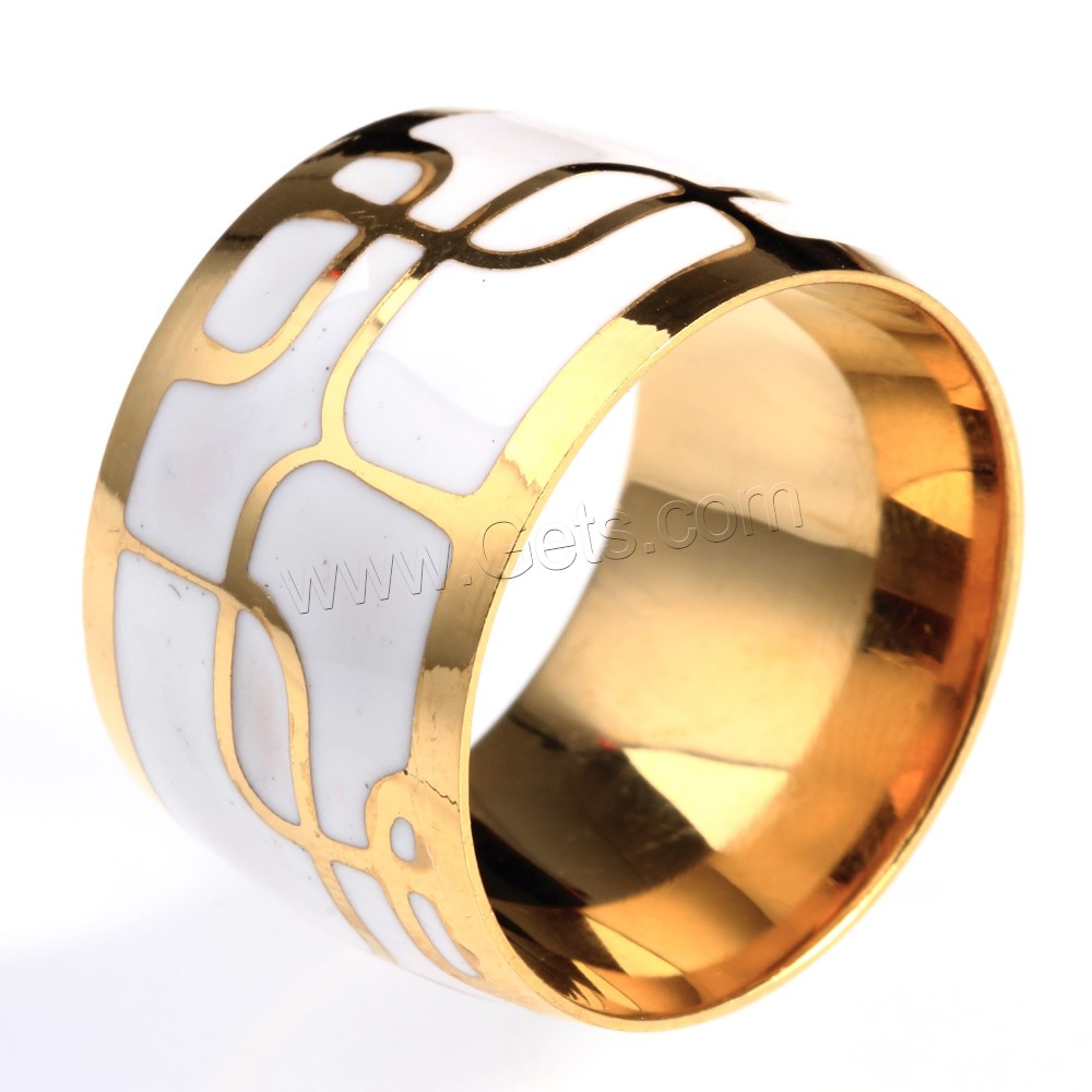 Titanium Steel Finger Ring, gold color plated, different size for choice & enamel, Sold By PC