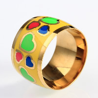 Titanium Steel Finger Ring, gold color plated & enamel 