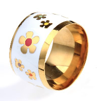 Titanium Steel Finger Ring, gold color plated & enamel 