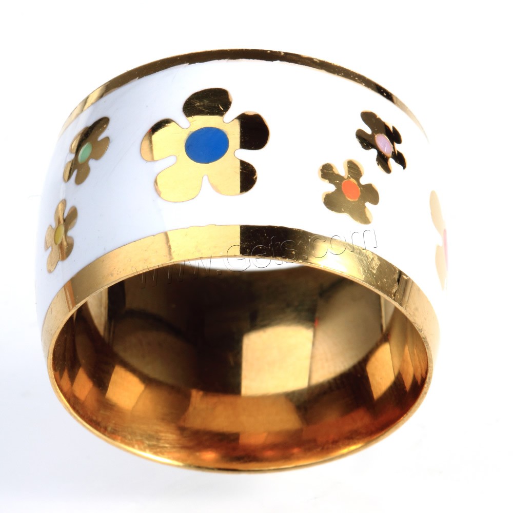 Titanium Steel Finger Ring, gold color plated, different size for choice & enamel, Sold By PC