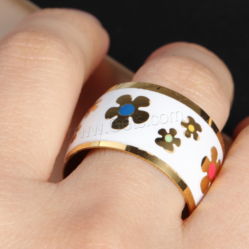 Titanium Steel Finger Ring, gold color plated, different size for choice & enamel, Sold By PC