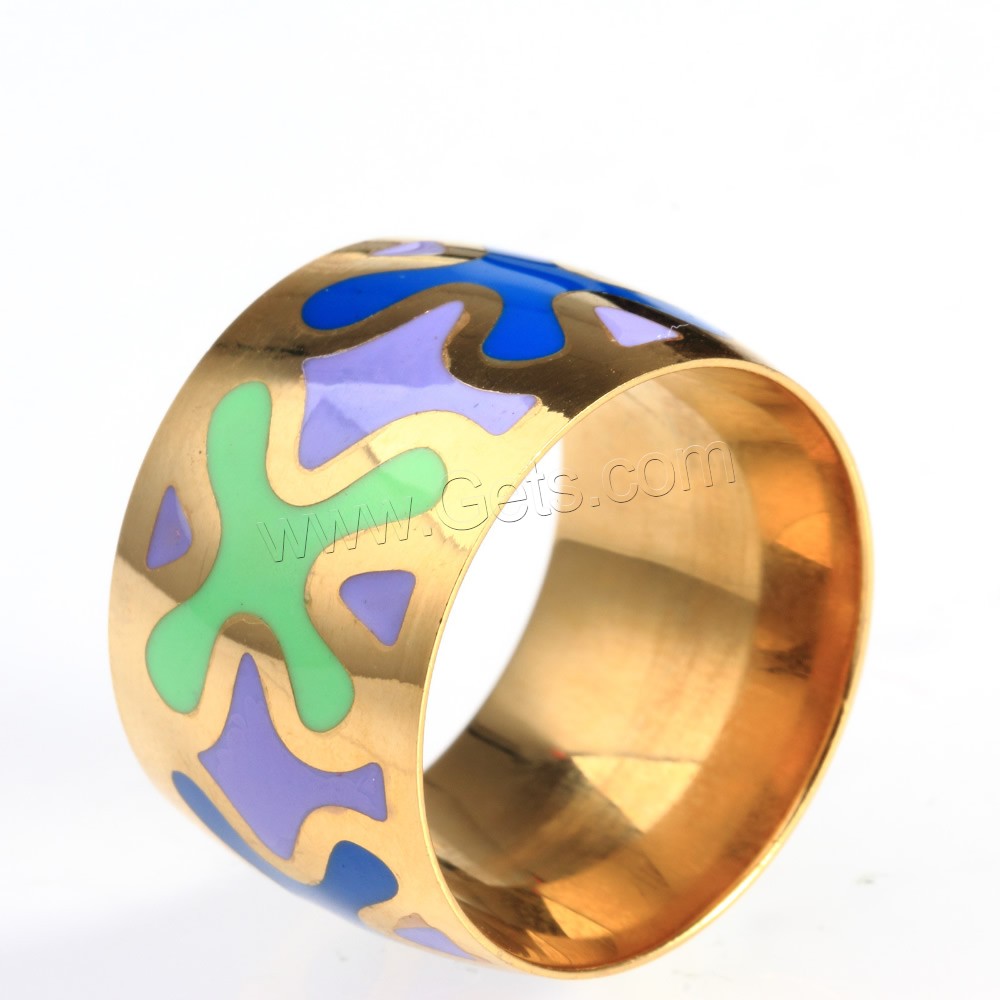 Titanium Steel Finger Ring, gold color plated, different size for choice & enamel, Sold By PC