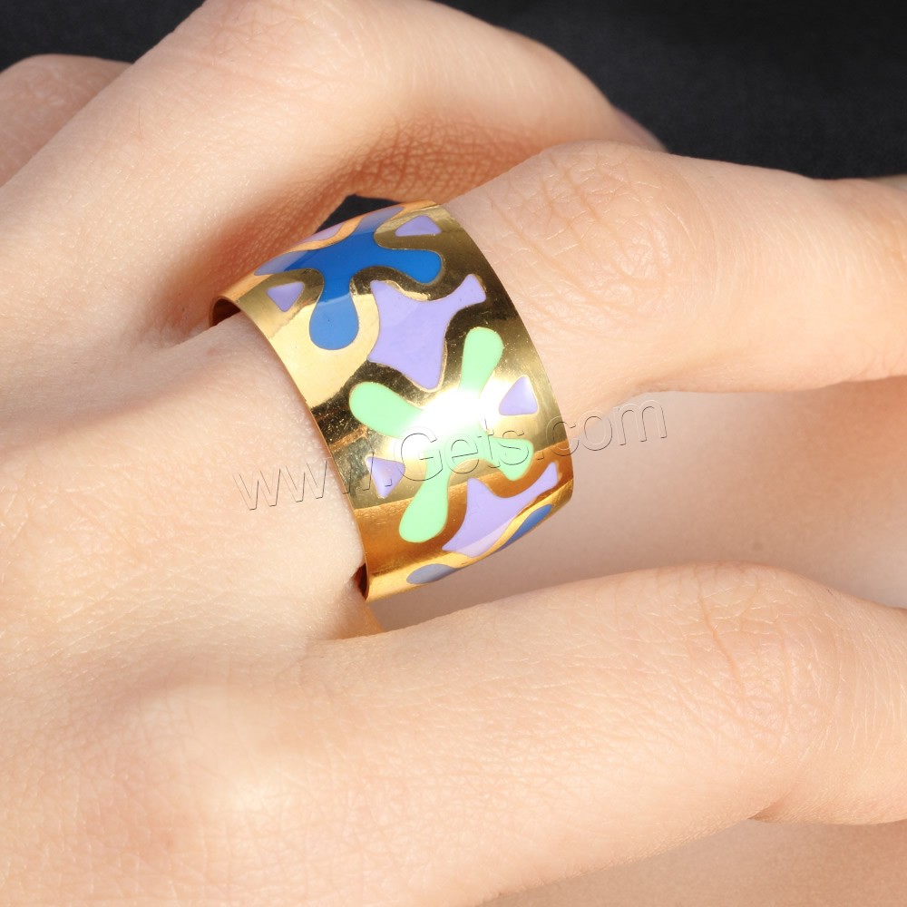 Titanium Steel Finger Ring, gold color plated, different size for choice & enamel, Sold By PC