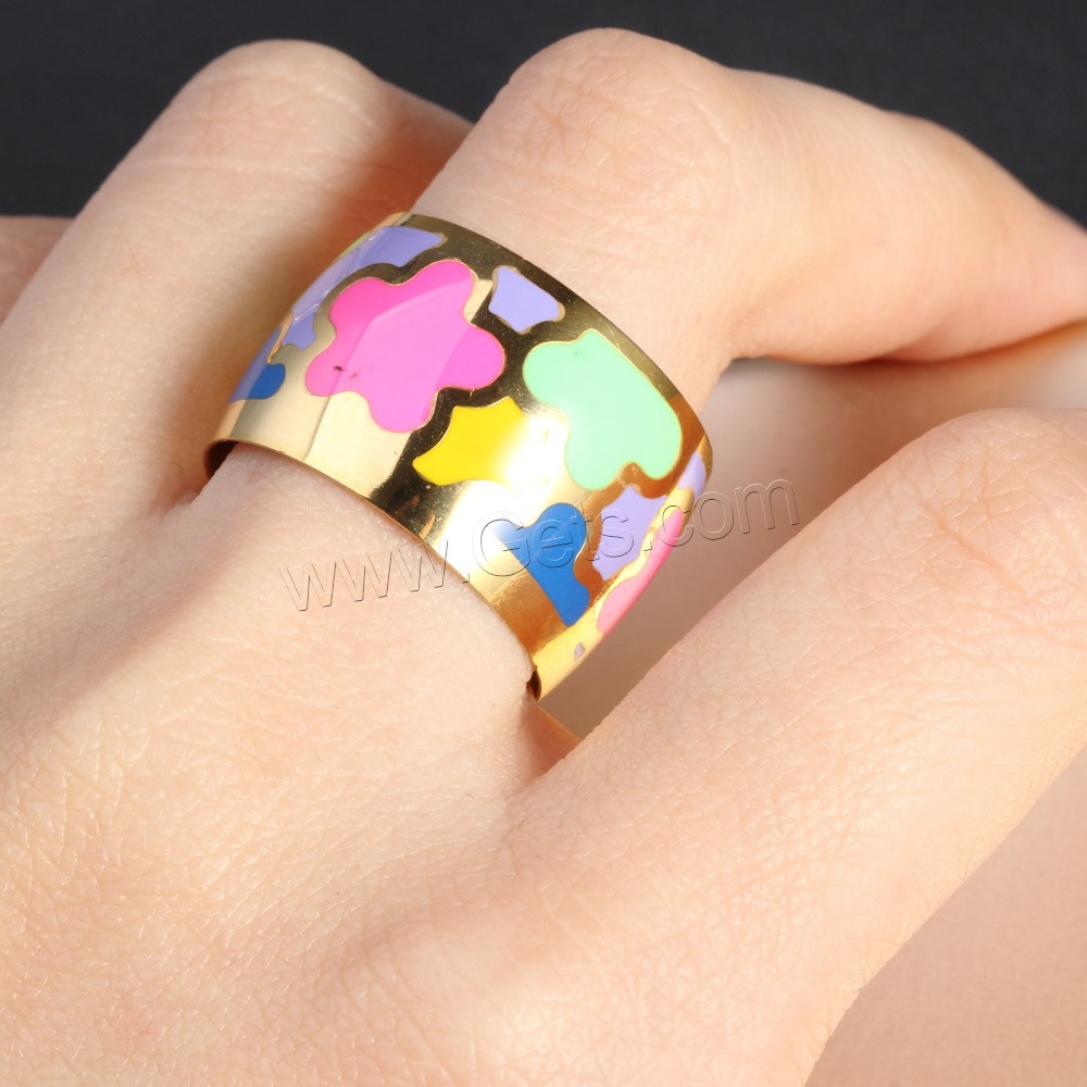 Titanium Steel Finger Ring, gold color plated, different size for choice & enamel, Sold By PC