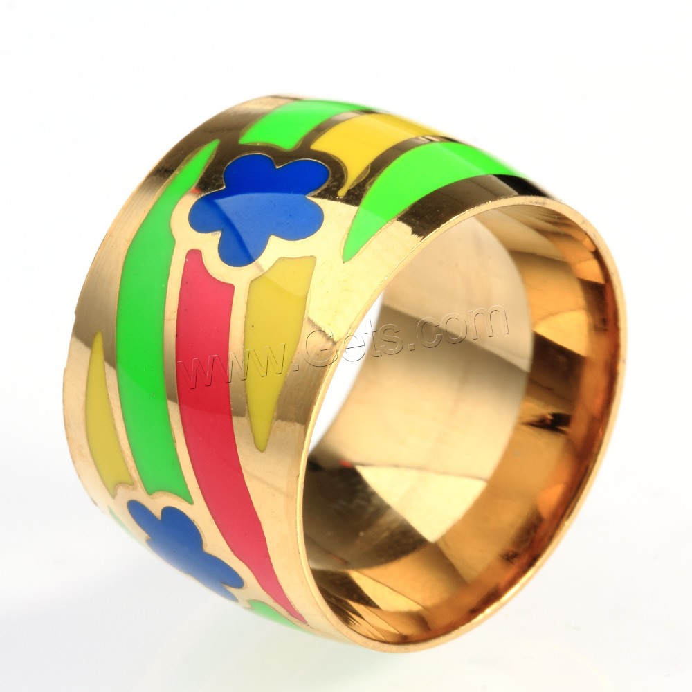 Titanium Steel Finger Ring, gold color plated, different size for choice & enamel, Sold By PC