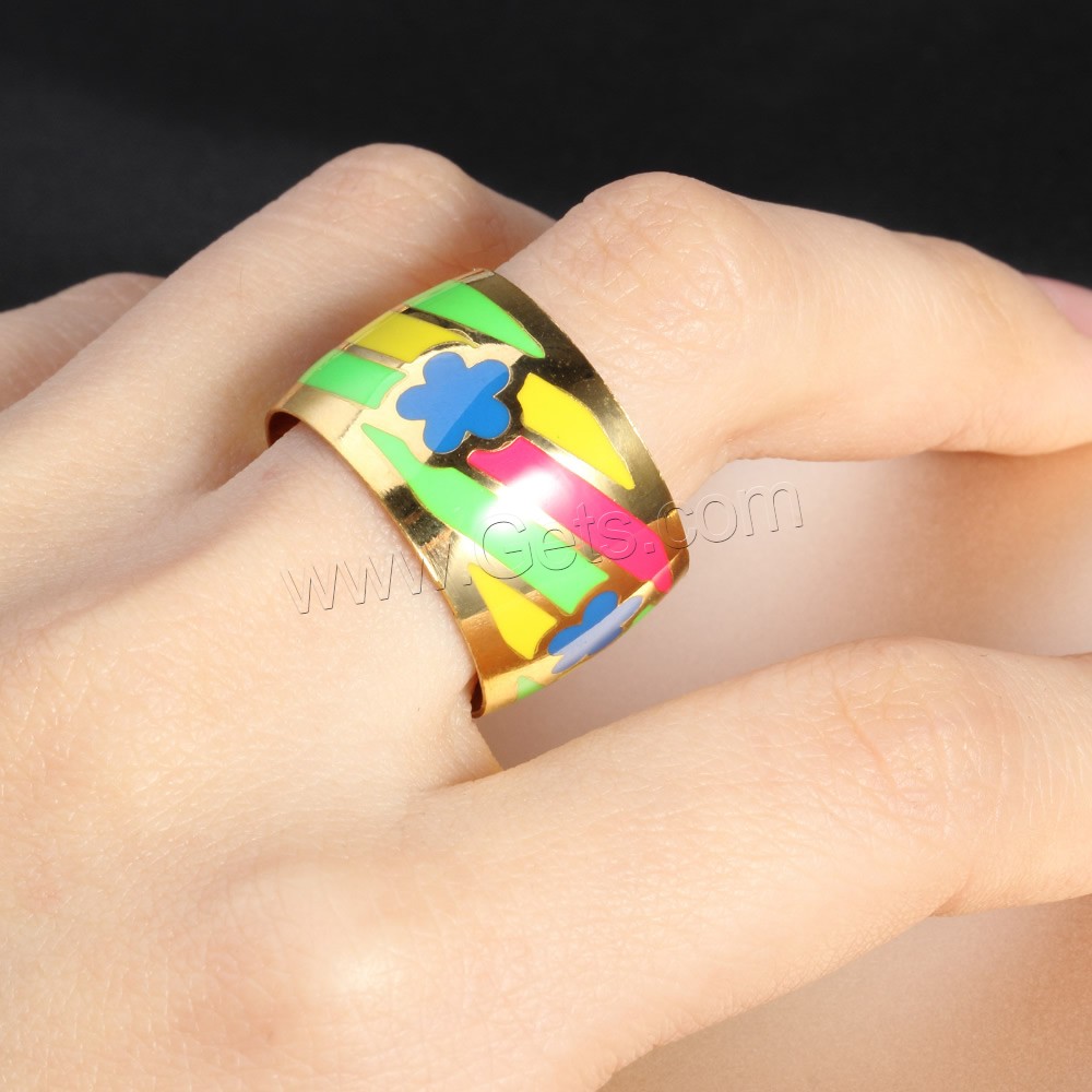 Titanium Steel Finger Ring, gold color plated, different size for choice & enamel, Sold By PC