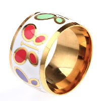 Titanium Steel Finger Ring, gold color plated & enamel 