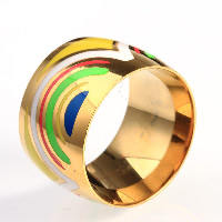 Titanium Steel Finger Ring, gold color plated & enamel 