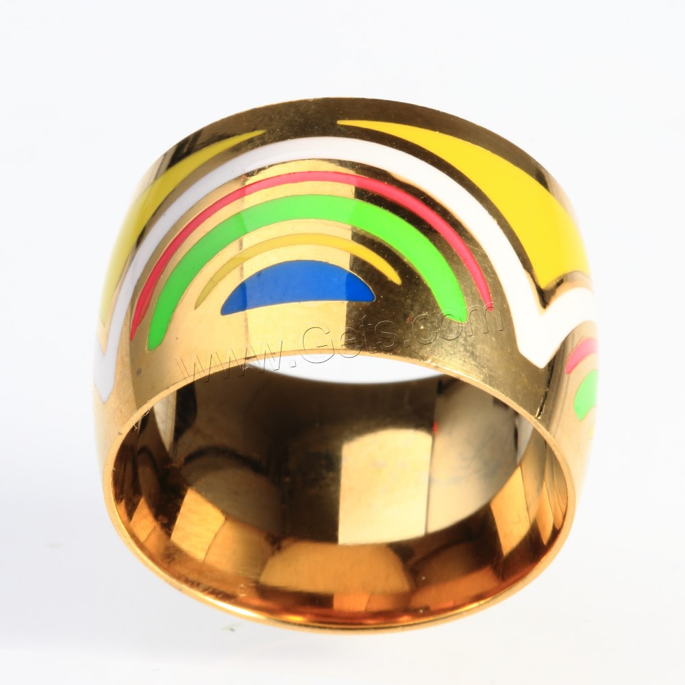 Titanium Steel Finger Ring, gold color plated, different size for choice & enamel, Sold By PC