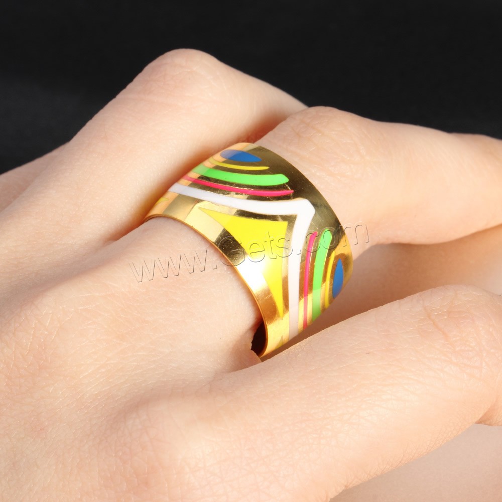 Titanium Steel Finger Ring, gold color plated, different size for choice & enamel, Sold By PC