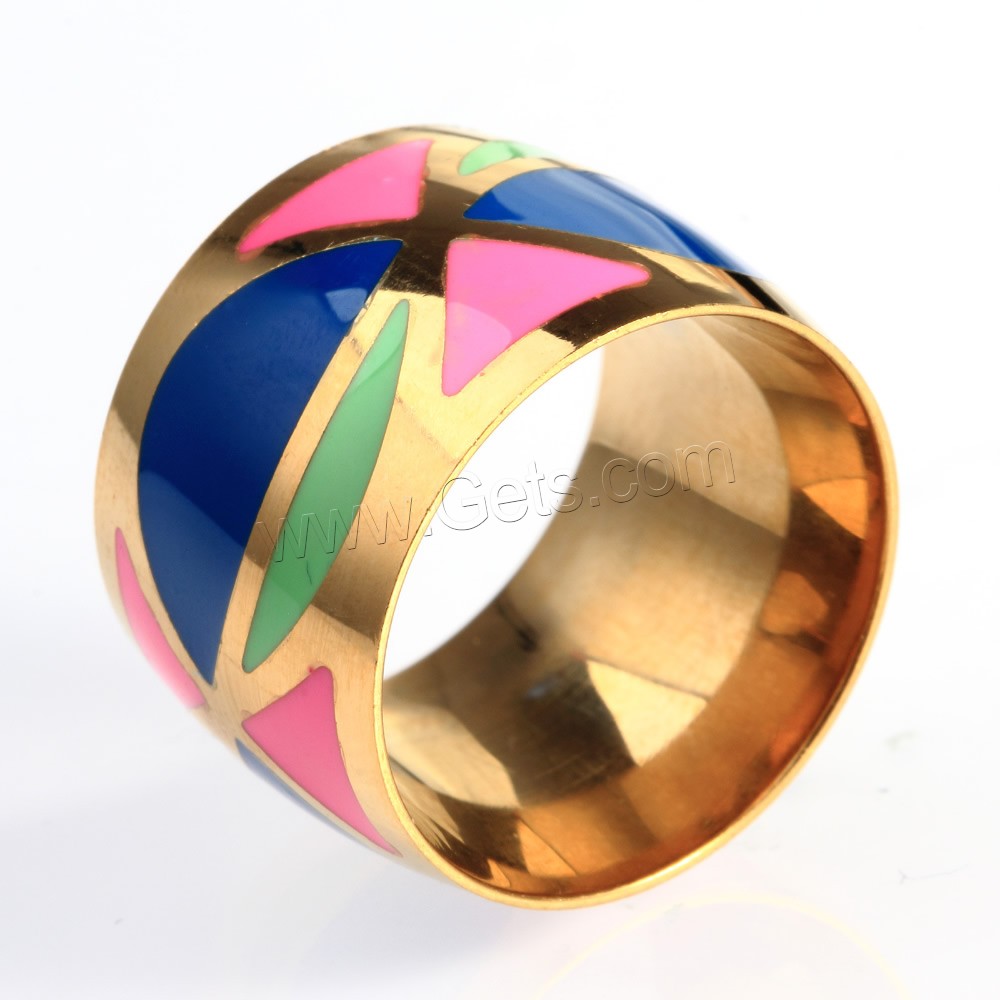 Titanium Steel Finger Ring, gold color plated, different size for choice & enamel, Sold By PC