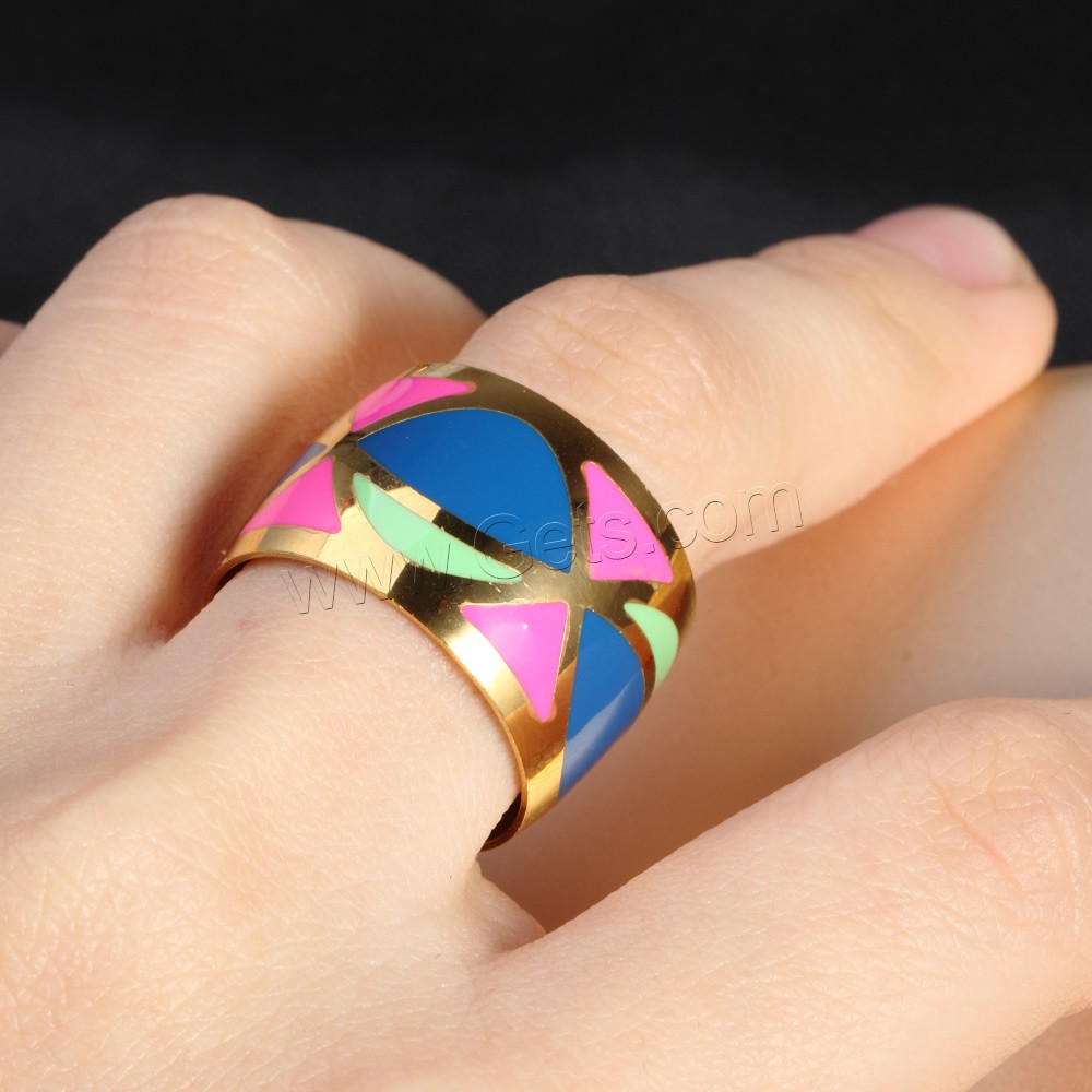 Titanium Steel Finger Ring, gold color plated, different size for choice & enamel, Sold By PC