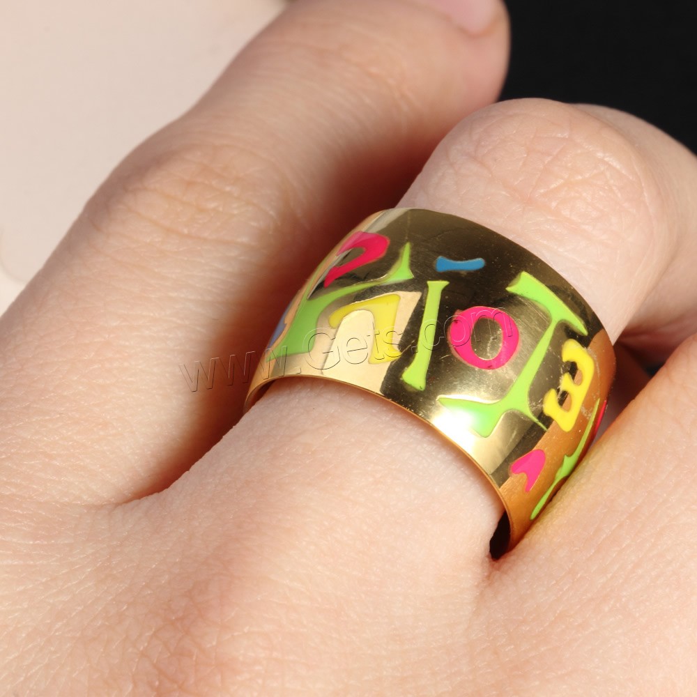 Titanium Steel Finger Ring, word love, gold color plated, different size for choice & enamel, Sold By PC