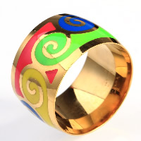 Titanium Steel Finger Ring, gold color plated & enamel 