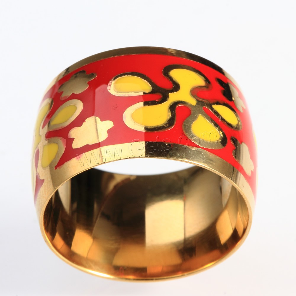 Titanium Steel Finger Ring, gold color plated, different size for choice & enamel, Sold By PC