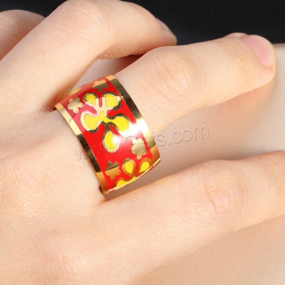 Titanium Steel Finger Ring, gold color plated, different size for choice & enamel, Sold By PC