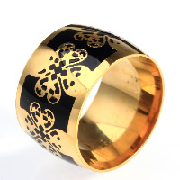 Titanium Steel Finger Ring, gold color plated & enamel 