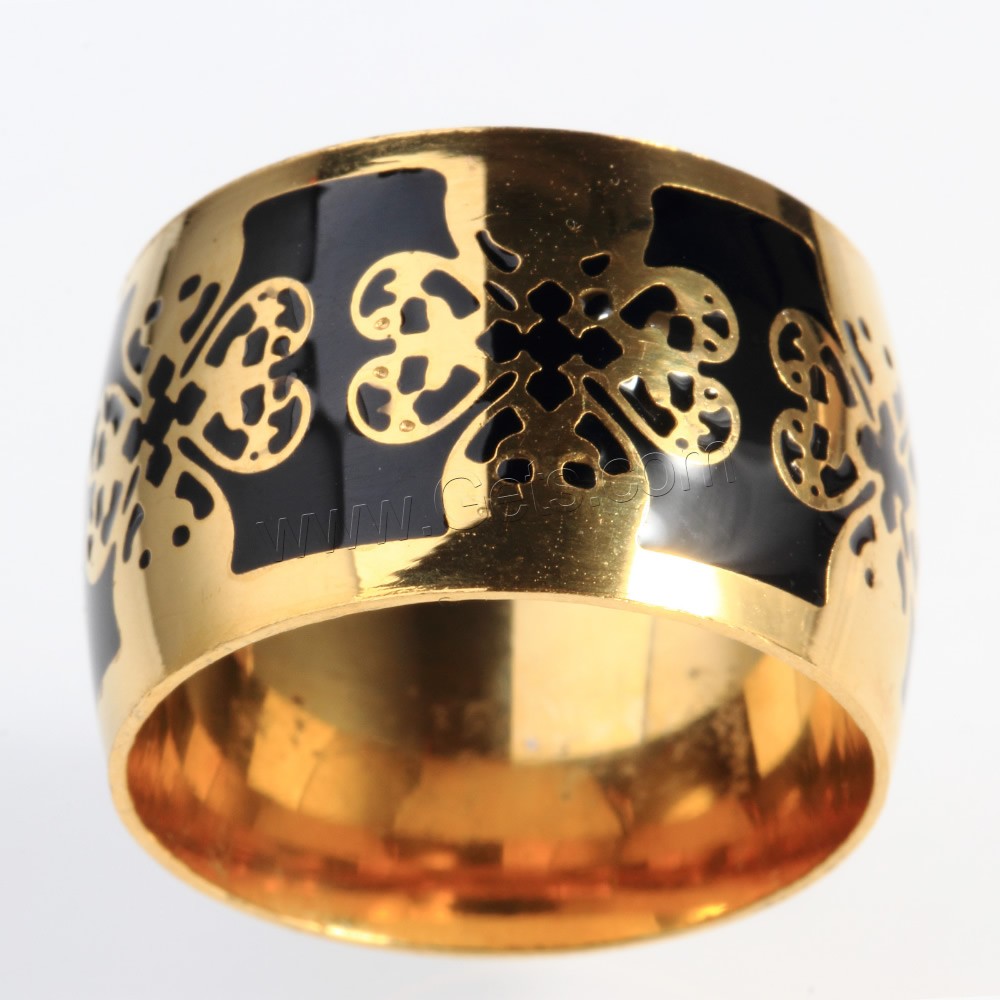 Titanium Steel Finger Ring, gold color plated, different size for choice & enamel, Sold By PC