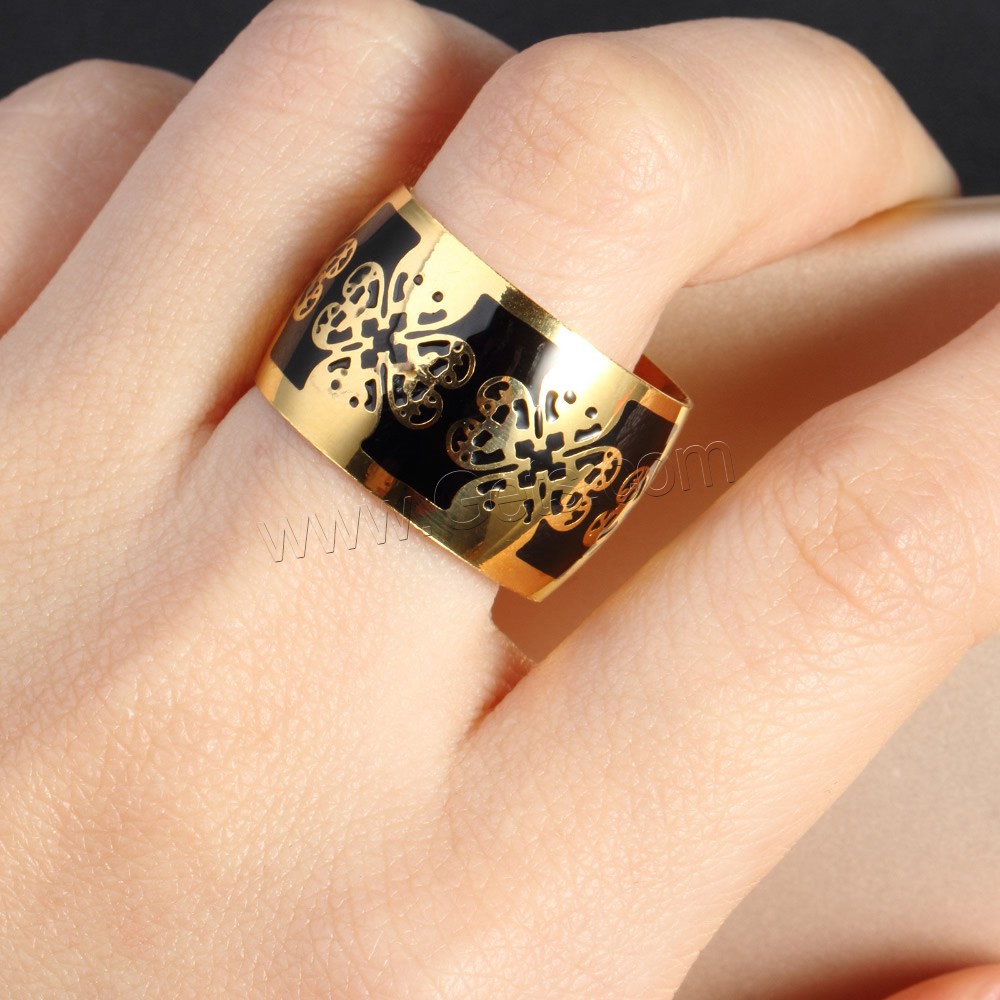 Titanium Steel Finger Ring, gold color plated, different size for choice & enamel, Sold By PC