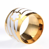 Titanium Steel Finger Ring, gold color plated & enamel 