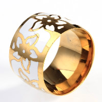 Titanium Steel Finger Ring, gold color plated & enamel 