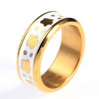 Titanium Steel Finger Ring, gold color plated & enamel 