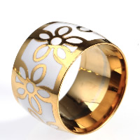 Titanium Steel Finger Ring, gold color plated & enamel 