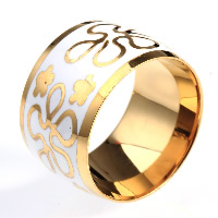 Titanium Steel Finger Ring, gold color plated & enamel 