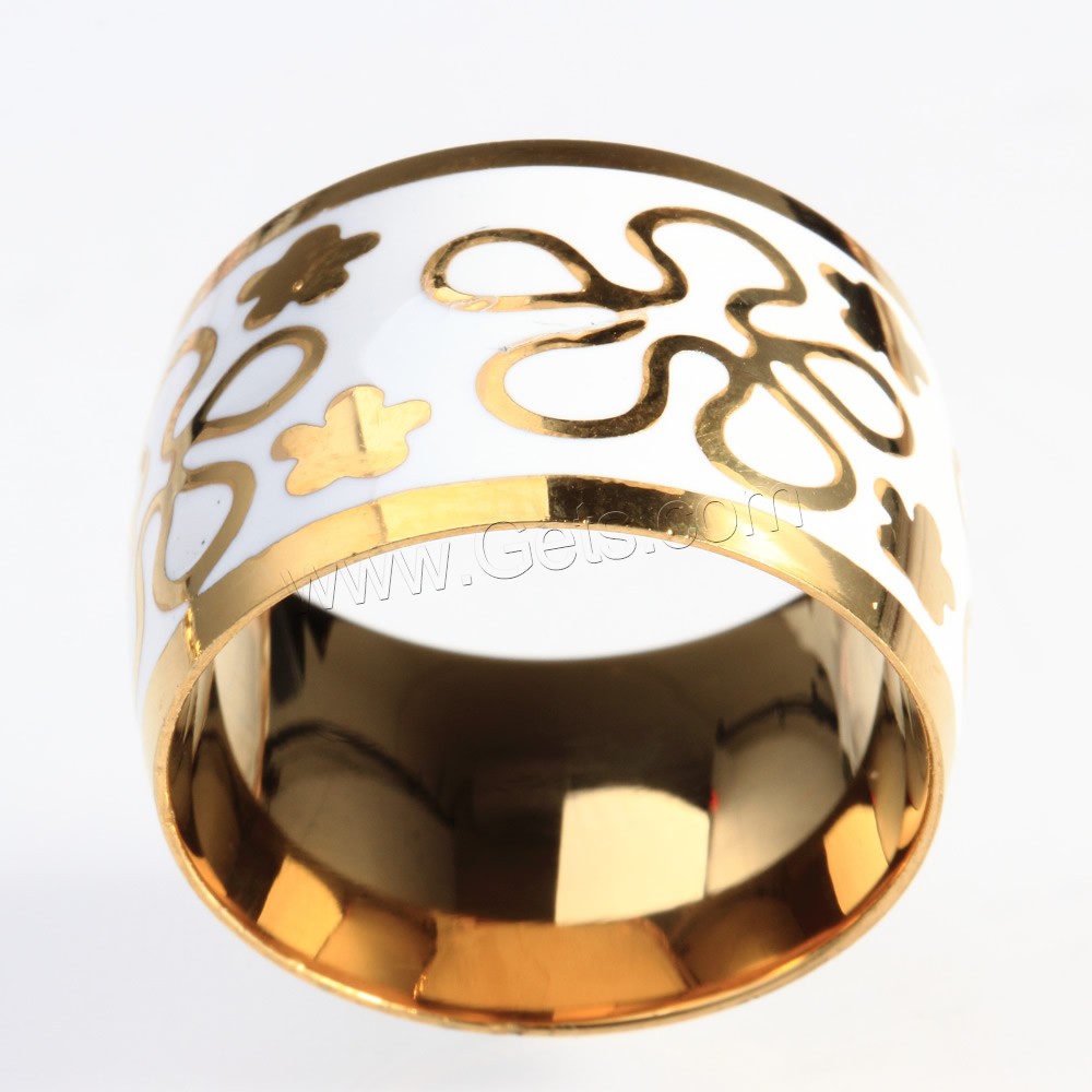 Titanium Steel Finger Ring, gold color plated, different size for choice & enamel, Sold By PC