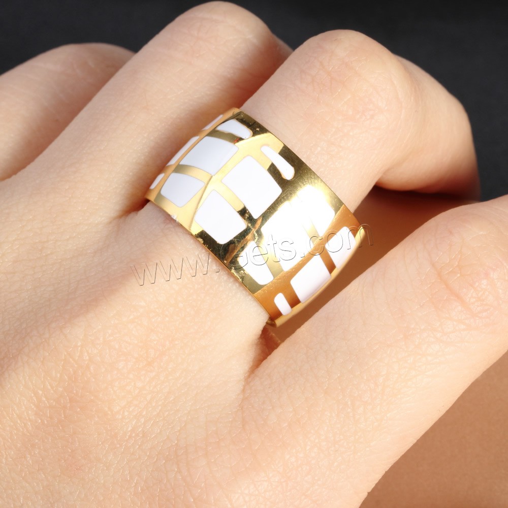 Titanium Steel Finger Ring, gold color plated, different size for choice & enamel, Sold By PC