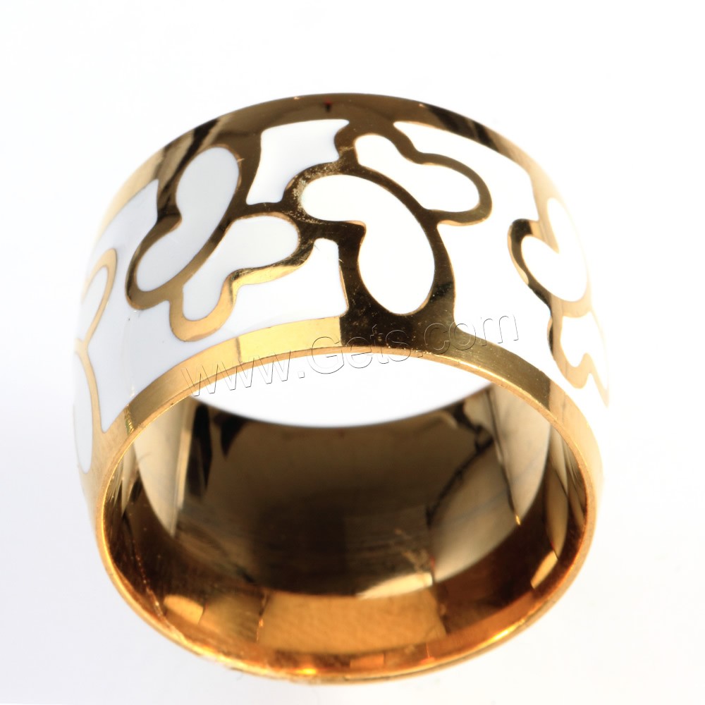 Titanium Steel Finger Ring, gold color plated, different size for choice & enamel, Sold By PC