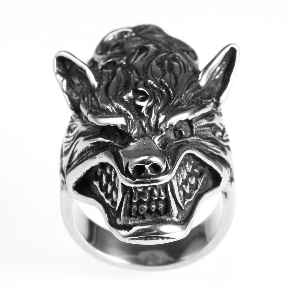 Men Stainless Steel Ring in Bulk, Titanium Steel, Wolf, different size for choice & blacken, Sold By PC