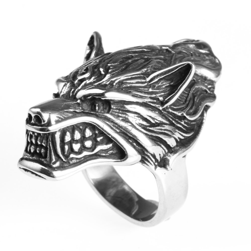 Men Stainless Steel Ring in Bulk, Titanium Steel, Wolf, different size for choice & blacken, Sold By PC