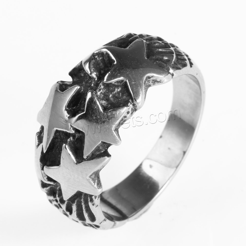 Men Stainless Steel Ring in Bulk, Titanium Steel, with star pattern & different size for choice & blacken, Sold By PC